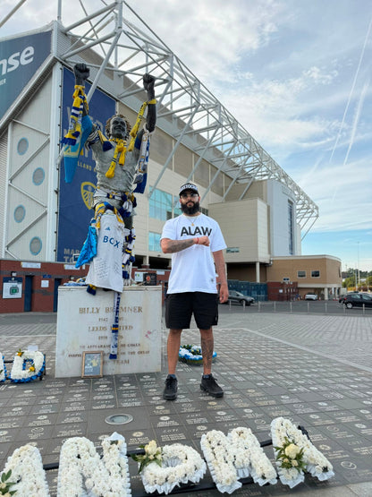 Ananya Garms Bremner & Co heavyweight white T-shirt front at Bielsa's Place, Elland Road